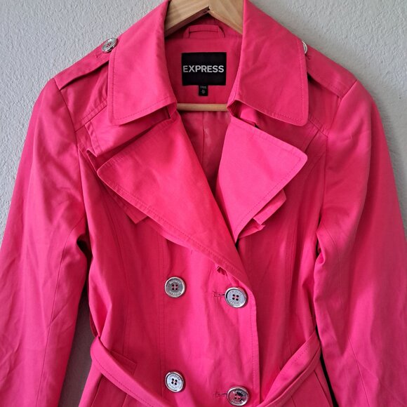 🩵Express Modern Whimsy Hot Pink Trench Coat Size XS - Picture 3 of 14